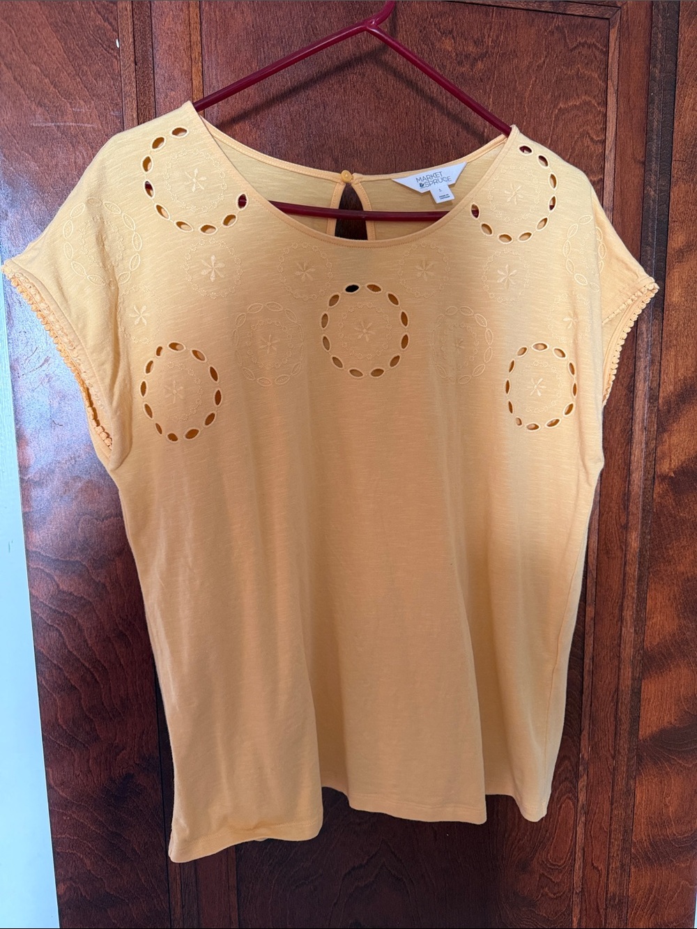 Market & Spruce Soft Yellow Eyelet Short Sleeve Top